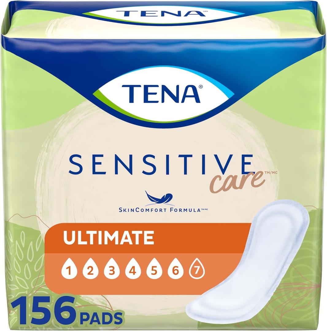TENA Sensitive Care Incontinence Pads, Bladder Control & Postpartum for Women, Ultimate Absorbency, Regular Length - 156 Count