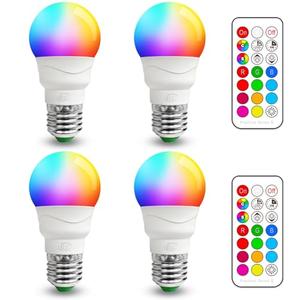 ILC RGB LED Color Changing Light Bulb, 40W Equivalent, 450LM, 2700K Warm White 5W E26 Screw Base RGBW, Flood Light Bulb- 12 Color Choices - Timing Infrared Remote Control (4 Pack)