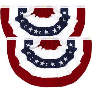 Flaglink 3x6Ft American Pleated Fan Flag Width Approx 180cm - US Patriotic Half Fan Bunting Flag 2 Pack