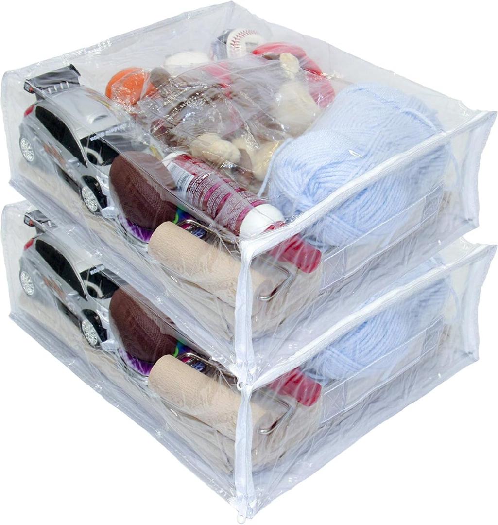 2-Pack Heavy Duty Vinyl Zippered Closet Square Storage Bags (Clear) for Sweaters, Throws, Arts & Crafts, Toys and Much More! (12" x 15" x 5") 3.9 Gallon