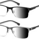 Reading Glasses Men Photochromic Lens Blue Light Readers Wide Metal Half Frame Style Sun Tinted Eyewear PT2002