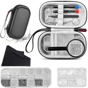 Eyeglass Repair Kit with Screws, Mini Glasses Repair Kit, Eye Glass Repairing Kit with Eyeglass Screws, Silicone Nose Pads, Tweezer, Screwdriver for Eyeglasses,Sunglasses, Magnify Glass and Case