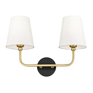 METWET 2-Light Bathroom Light Fixtures, Black and Gold Vanity Lights, Double Wall Sconce with Flared White Fabric Shade, Modern Sconces Wall Lighting for Hallway Bedroom Stairway, VL837-KG-2