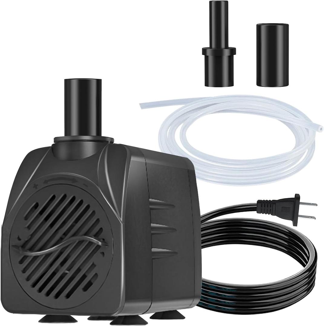 SongLong 200GPH(750L/H) 9.9ft Power Cord Submersible Pump, Water Fountain Pump with 5.3ft Lift for Ponds, Water Fountains, Aquariums & Hydroponics.