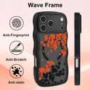 Magnetic Case for iPhone 17 Pro Max [Compatible with Magsafe], Translucent Cute Floral Curly Wave Edge Full Camera Protection Shockproof Cover for Women Girls,Orange/Floral