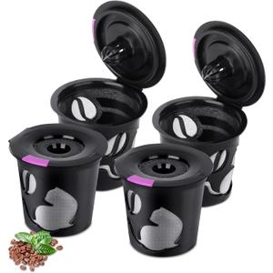 Reusable K Cups for K-Mini/K-Duo/K-Slim, 4 Pack Reusable Coffee Pods for K-eurig, BPA Free Refillable Single K Cups for K-eurig 1.0 & 2.0 Series