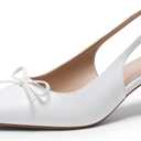 DREAM PAIRS Women Slingback Kitten Heels, Pointed Toe 2.17 Inch Low Bow Dress Shoes All Day Wear Comfortable Formal Wedding Pumps (Size 8, White)