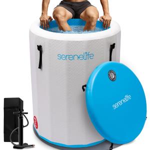 SereneLife Inflatable Cold Plunge Tub Ice Bath, One Person Ice Bath Tub with Lid, Drop Stitch PVC, Double Layer Seals, Heavy Duty Cold Plunge Therapy Recovery Pod for Athletes