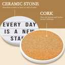 Coasters Set with Holder, 6 Pcs Motivation Quote Absorbent Ceramic Drink Pads, Non-Slip Table Protectors for Coffee & Glasses
