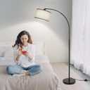 DWTB Black Arc Floor Lamps for Living Room,Modern Standing Lamp with Adjustable Drum Lampshade Tall Pole Lamp with Foot Switch Over Couch Arched Floor Light for Reading Bedroom 8W LED Bulb Included
