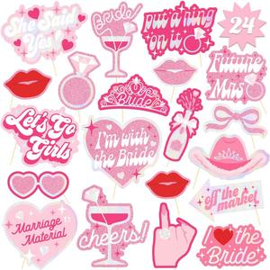 xo, Fetti Bachelorette Photo Booth Props - 24 Pieces, pre-Assembled - Rose Gold Future Mrs Party Decorations, Bride to Be, Bridal Shower