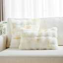 FUTEI Yellow White Decorative Throw Pillow Covers 18x18 Inch Set of 2,Soft Fuzzy Faux Rabbit Fur Cushion Covers with Raised Texture,Neutral Boho Home Decor for Couch Bed Living Room
