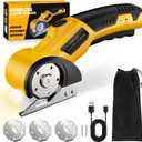 Cordless Electric Scissors: 4V Rechargeable Cardboard Cutter, 3 Blades, Safety Lock & LED Light, Box Cutter for Carton Carpet Plastic Fabric Leather(Yellow