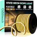 GZBtech Flexible LED Neon Rope Lights 82FT,AC 110-120V Waterproof Strip Light, 2800K Cuttable Connectable Neon Lighting for Indoor Outdoor Home Decor/Commercial Use-Warm White 25M, ETL Listed