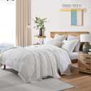 HORIMOTE HOME 100% Linen Front/100% Cotton Back Quilt Set King Size, White Pre-Washed European Flax Linen Quilt, Diamond Stitch Bedspread Coverlet Bedding Set 3-Piece for All Seasons