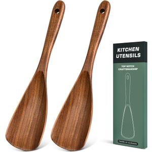 2Pcs Wooden Spatula Spoon, Multifunction Cooking Spoon for Nonstick Cookwares, Heat Resistant Acacia Wooden Spoon Spatula for Cooking, Mixing, Scooping, Scraping, BPA-Free, 11.6 x 2.8 Inch