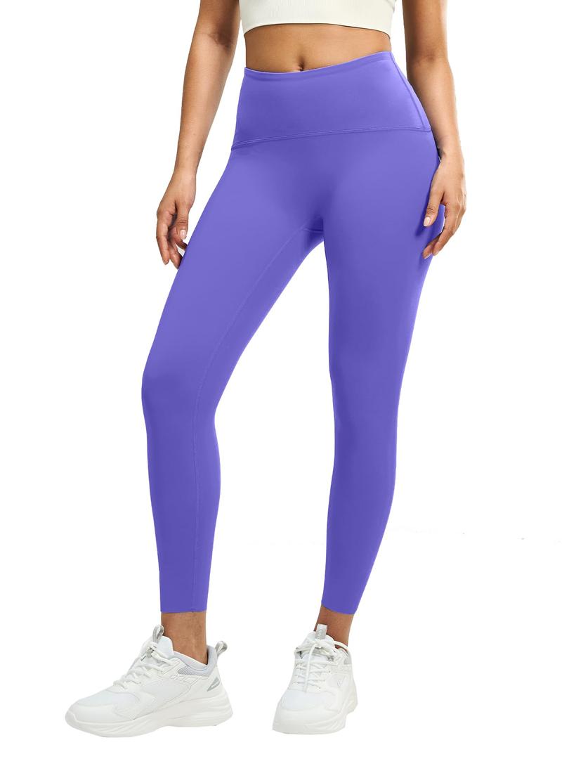 MCEDAR Compression Leggings No Front Seam for Women 25" with Pocket High Waisted Tummy Control Yoga Pants Periwinkle Purple-CS