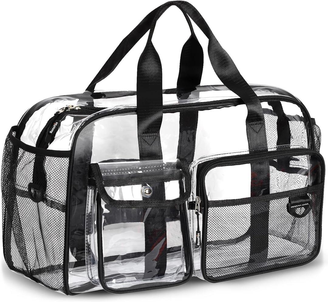Large Heavy Duty Clear Duffel Bag, Extra Large Clear Tote Bag for Stadium Events, Durable Crossbody for Travel, Work, Sports Events, Airport Security Screening, Laptop Carrying Bag, Medium