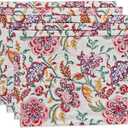 Placemats Set of 6 Cotton Fabric, Floral Cloth Table Mats 13x19 Inch, Washable Soft Kitchen & Dining Table Placemats, Boho Farmhouse Rustic Table Decor for Parties, Holidays & Everyday Use (White)