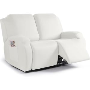 TAOCOCO Recliner Loveseat Slipcover, 2 Pieces Polyester Fabric Stretch Sofa Covers for 2 Seat Reclining Couch, Soft Washable Furniture Protector with Pockets (2 Seat, Milk White)