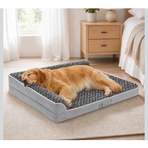 Dog Beds Large Sized Dogs, XL Orthopedic Dog Beds for Large Dogs 42"x30"x7.5", Waterproof Pet Bed with Washable Cover, L-Shaped Pet Couch with Portable Handle, Grey