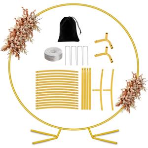 Nisoger 7.2FT Round Backdrop Stand, Circle Gold Balloon Wedding Arch Frame, Metal Wedding Backdrop With Storage Bag For Parties, Baby Shower, Ceremony and Graduation Decorations