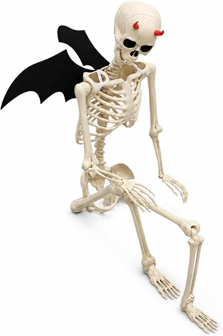 5.4 ft Halloween Skeleton Decorations, bat Demon Decor Life Size with Adjustable Joints for Outdoor Indoor Yard Lawn Haunted House Party Decor, Set A