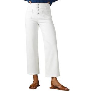 Sidefeel Women's Wide Leg Jeans High Waisted Stretchy Straight Leg Jeans Buttoned Loose Denim Pants with Pocket White Size 10 Short