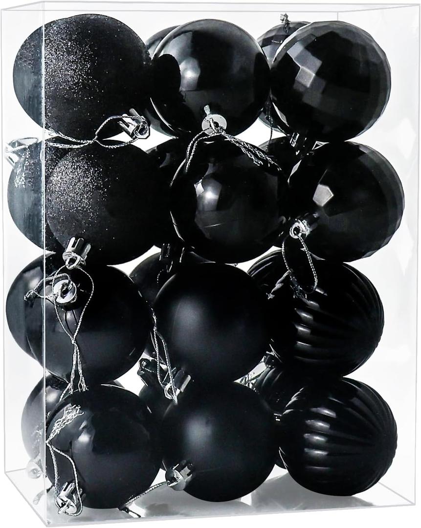 24ct Christmas Balls Ornaments, 2.36 Inch Christmas Tree Balls Ornaments, Decorative Baubles Decorations for Xmas Tree Decor Holiday Party, Black