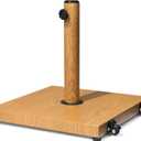 Patio Umbrella Base 43lbs Outdoor Umbrella Stand with Wheels, Heavy Duty Square Concrete Stand Market Umbrella, Teak