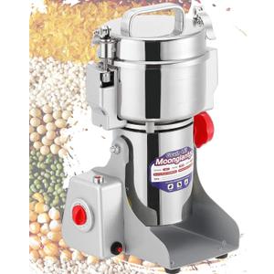 Moongiantgo 700g Grain Mill Grinder Commercial Spice Grinder 2500W Stainless Steel Electric Pulverizer Dry Grinding Machine for Wheat Corn Rice Pepper Herbs Coffee Beans (700g Swing, 110V) (Silver)