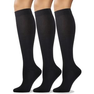 COTTON DAY Women's Soft Combed Cotton Knee High Long Calf Dress Socks Seamless Toe Black White Gray Navy Blue Brown (6-9)