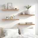24 Inch Light Wood Floating Shelves for Wall Rustic Wall Shelf for Bedroom Living Room Set of 4