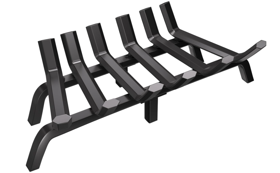 AMAGABELI GARDEN & HOME Fireplace Grate Log Holder 24 Inch Firewood Burning Rack Heavy Duty Wrought Iron Solid Steel for Chimney Hearth Fire Pit Outdoor Kindling Tools Wood Stove Accessories