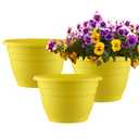 RooTrimmer 3 Pack 11 Inch Plant Pots for Indoor Outdoor,Plastic Floor Planters with Drainage Holes,Lightweight Flower Pots for Home,Patio & Garden(Yellow)