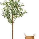 CyanGrove 4FT Artificial Olive Tree Indoor, Tall Faux Olive Tree with Pot&Basket, Large Fake Olive Tree with Realistic 576 Silk Leaves and 32 Fruits for Living Room Home Office Decor