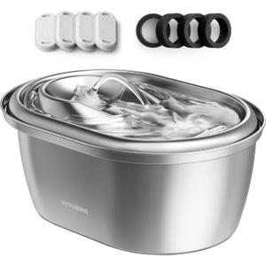 PETLIBRO Stainless Steel Cat Water Fountain, 101oz/3L Pet Water Fountain for Cats Inside, Food-Grade Dog Water Fountain, Automatic Water Dispenser with 4 Filters & 4 Sponges