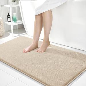 OLANLY Thick Memory Foam Bath Mat Rug 40x24, Extra Soft Absorbent Bathroom Rug, Quick Dry Bath Mats, Non-Slip, Machine Washable Carpet for Bathroom, Tub and Shower, Home Decor Accessories, Beige