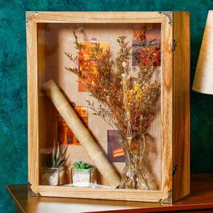 Cinnvoice 16x20 Inch Shadow Box Depth 4.7in Shadow Boxes Display Cases with Cork Board Backing Rustic Burnt Wood Box for Flowers Bouquet Wedding Picture Photo and Keepsake(Rustic Brown)