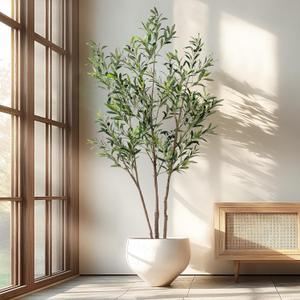 Erimda 6FT Artificial Olive Tree Tall Faux Silk Plant Tall Faux Olive Tree with Natural Wood Trunk & Lifelike Fruits Fake Potted Tree or Home Office Decor, Green