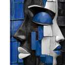 LyerArtork African American Canvas Wall Art 16x24 inch Navy Blue White Modern Abstract Portrait Face Picture Prints Neutral Artwork Wall Decor for Living Room Bedroom Office