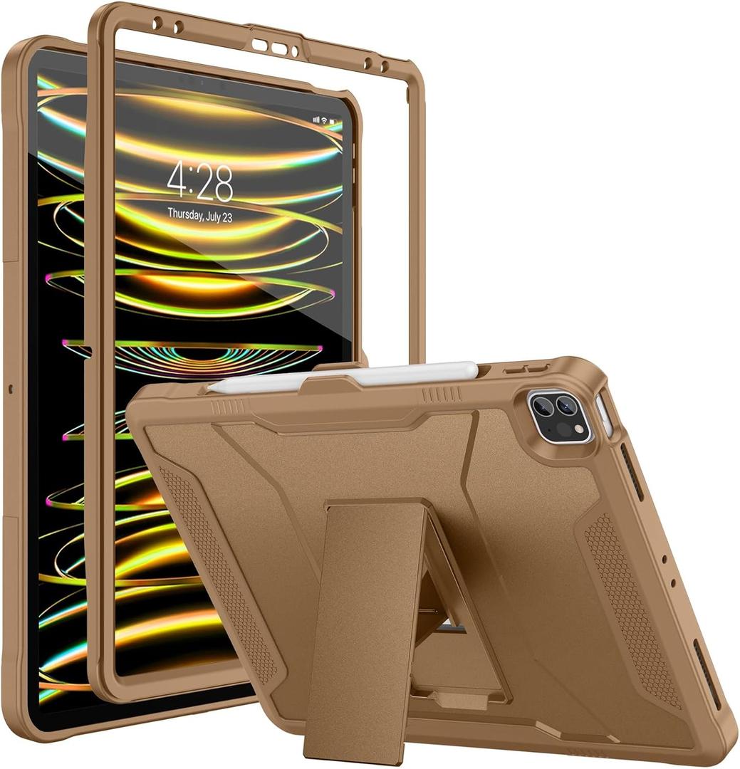 Soke Case for iPad Pro 12.9 Inch 6th/5th/4th Generation(2022/2021/2020 Release), Rugged Shockproof Protective Cover with Built-in Kickstand for Apple iPad Pro 12.9 - Light Brown