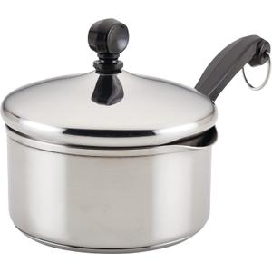 Farberware Classic Stainless Steel 1-Quart Covered Straining Saucepan, Silver