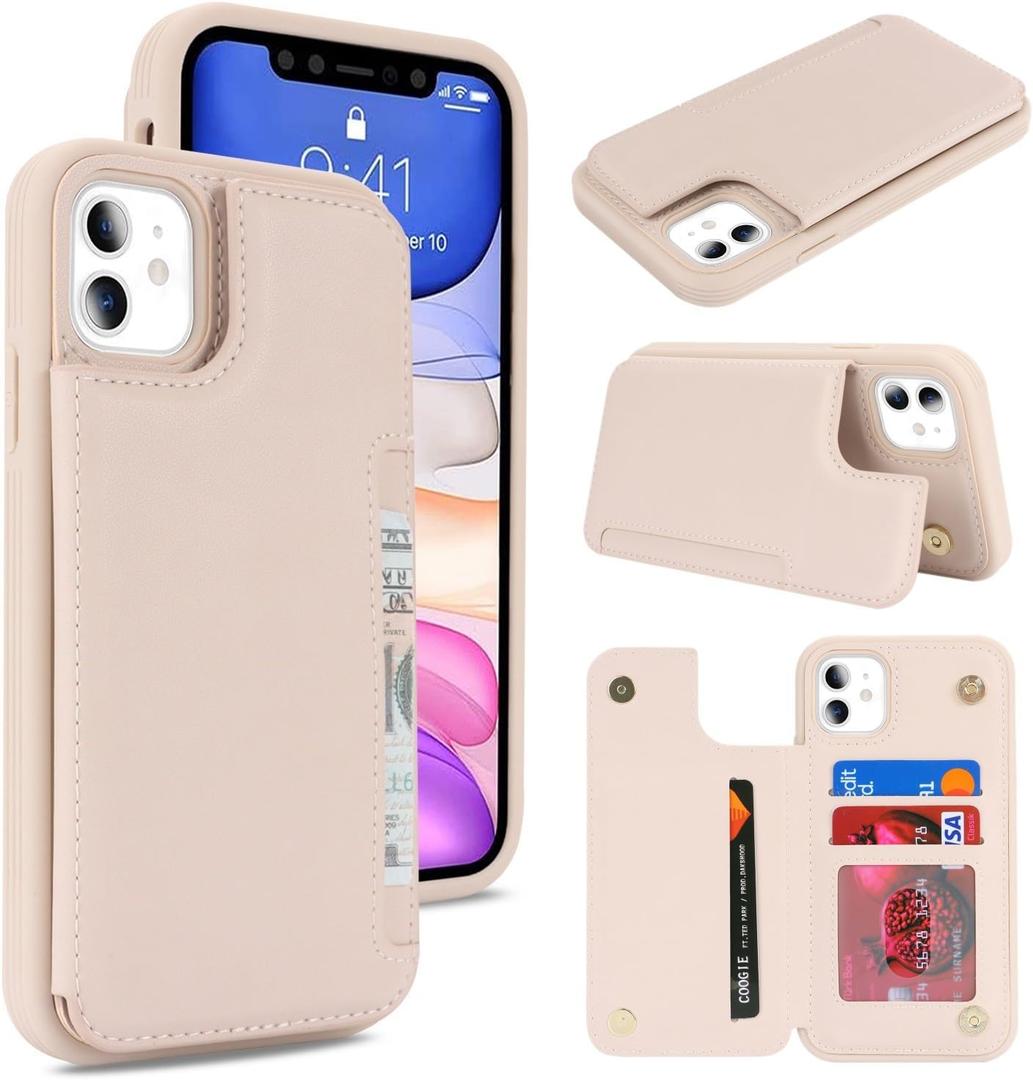 iCoverCase Compatible with iPhone 11 Case with Card Holder, Wallet Phone Case for Women Men RFID Blocking PU Leather Protective Case 6.1 Inch (Beige)