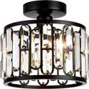 Crystal Ceiling Light, Semi Flush Mount Modern Black Ceiling Light Fixture, Crystal Chandelier, for Bathroom Hallway, Kitchen, Entryway, Bedroom, Laundry Room, Porch 1 Light E26