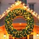 60 Inch Large Prelit Christmas Wreath with 300 Warm White String Lights 8 Lighting Modes Artificial Outdoor Indoor Xmas Wreath with 850 PVC Tips for Giant Home Front Door Wall Window Decorations