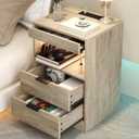 Gadroad LED Nightstand with Charging Station, Bedside Table with 3 Drawers and LED Lights, End Table Sofa Couch Side Table with Pull-Out Shelf, Grey