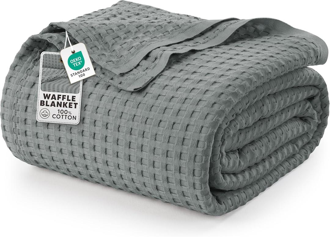 Utopia Bedding 100% Cotton Waffle Weave Blanket Full Size for Bed - Lightweight, Breathable Summer Blankets Soft and Cozy, Gifts for Women Home Room Decor (Cool Grey, 90x84 Inch)