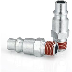 SANFU 3/8 High Flow Air Hose Fittings, 3/8 Inch Body Size, M-Type Plug, 1/4 Inch Male Threads Size, Pre-Coated Adhesive, Steel Material, 300PSI, 2 Pieces