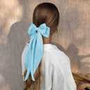 4 Pcs Hair Bows for Women Big Ribbon Bows for Hair Long Tail Bow Hair Clips Cute Hair Barrettes Hair Accessories for Girls (Blue + White + Gray + Black)